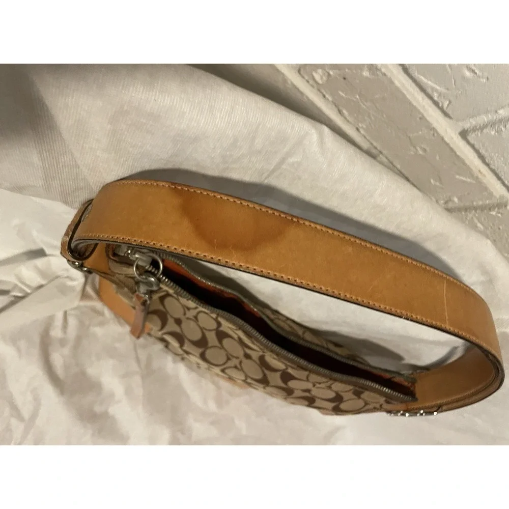 Coach Signature Hobo Bag Brown Tan Canvas Leather Zipper Issue AS IS Orange